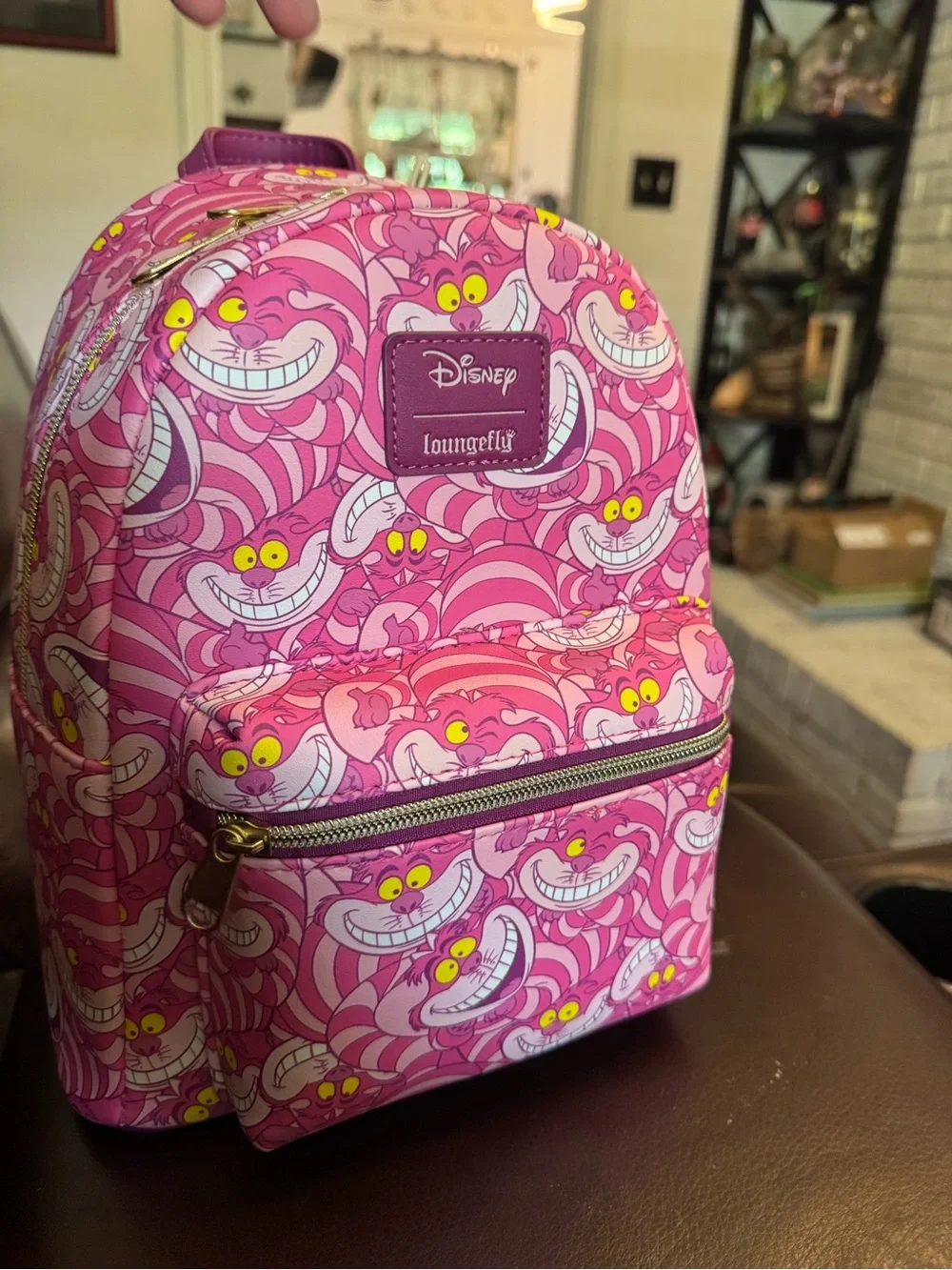 Loungefly Disney Cheshire Cat Pink Mini Backpack with Yellow Accents